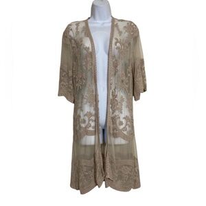Miss Chievous Lace open cardigan Beige embroidered women S/M boho Y2K festival